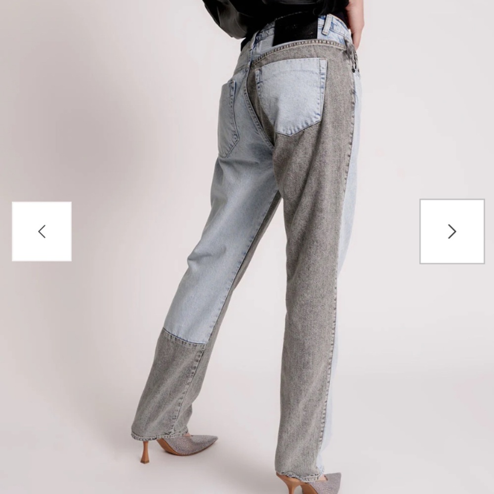 One Teaspoon Truckers Colorblock Mid Waist Straight Leg Denim Jeans